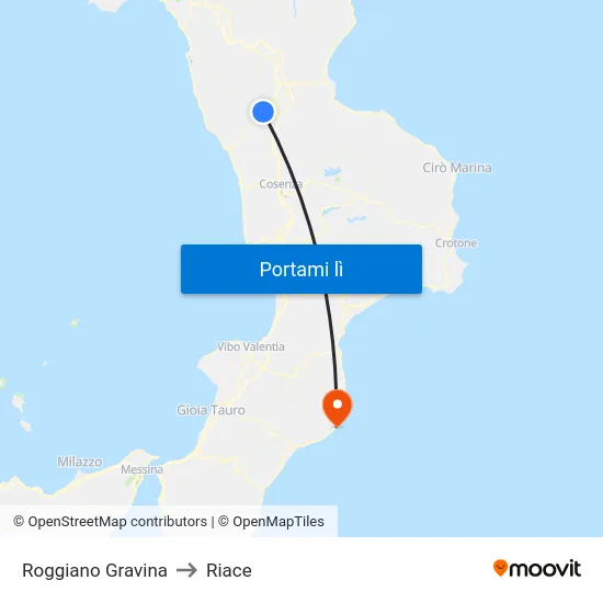 Roggiano Gravina to Riace map