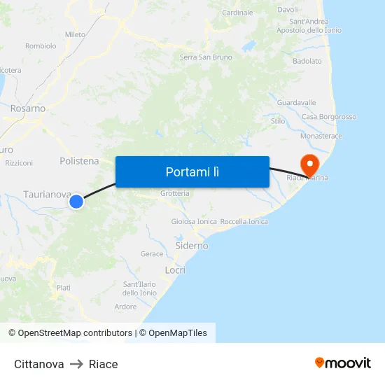 Cittanova to Riace map