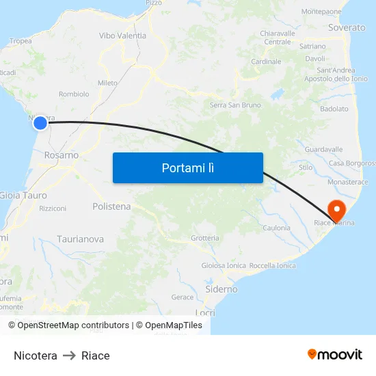 Nicotera to Riace map