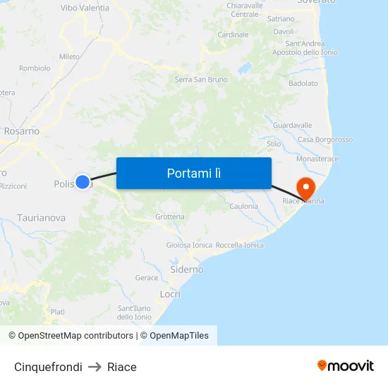 Cinquefrondi to Riace map