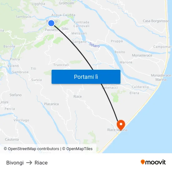 Bivongi to Riace map