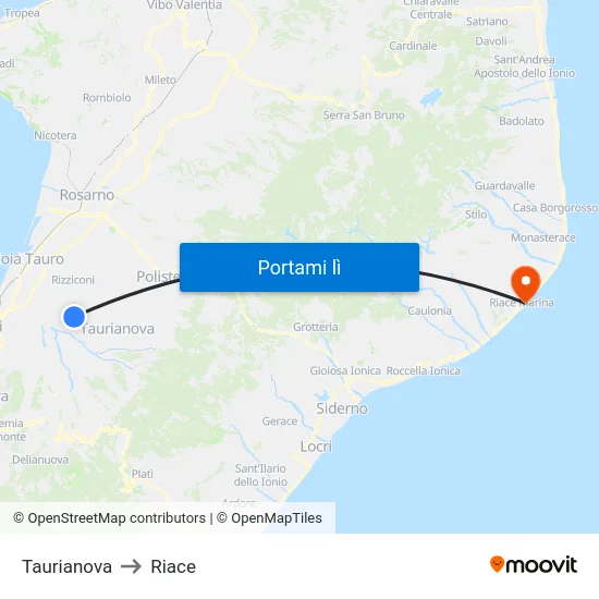 Taurianova to Riace map