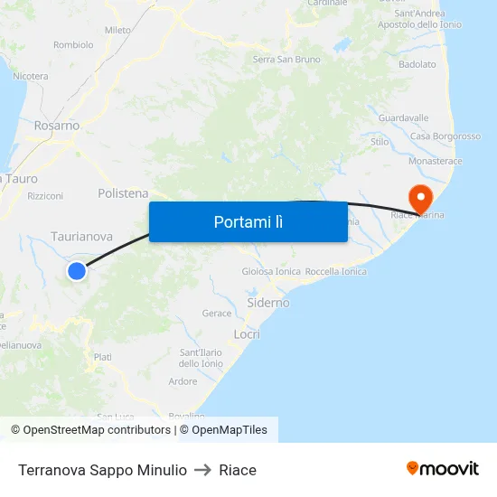 Terranova Sappo Minulio to Riace map