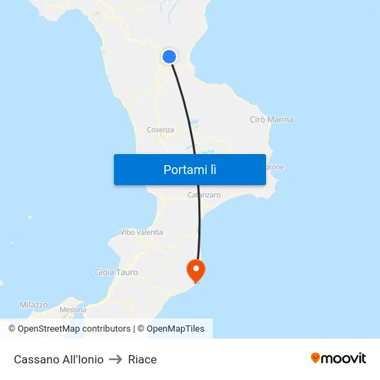 Cassano All'Ionio to Riace map