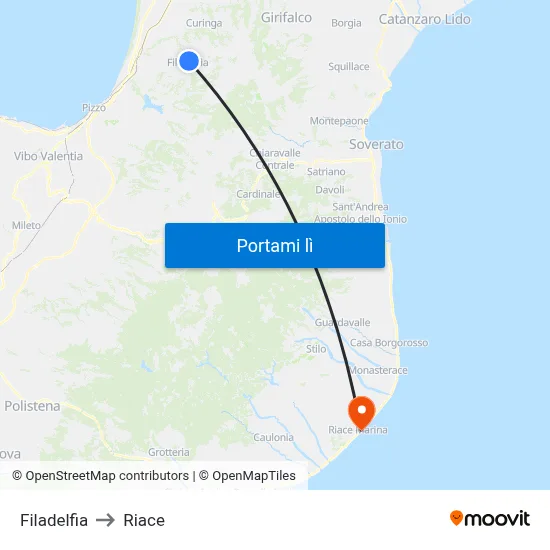 Filadelfia to Riace map