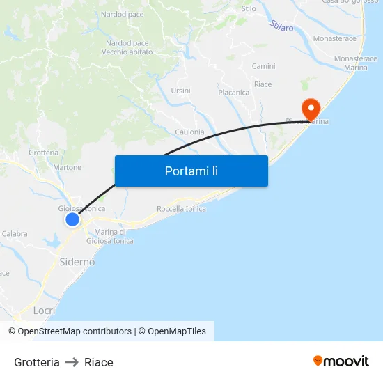 Grotteria to Riace map