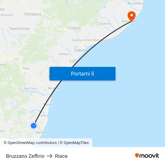 Bruzzano Zeffirio to Riace map