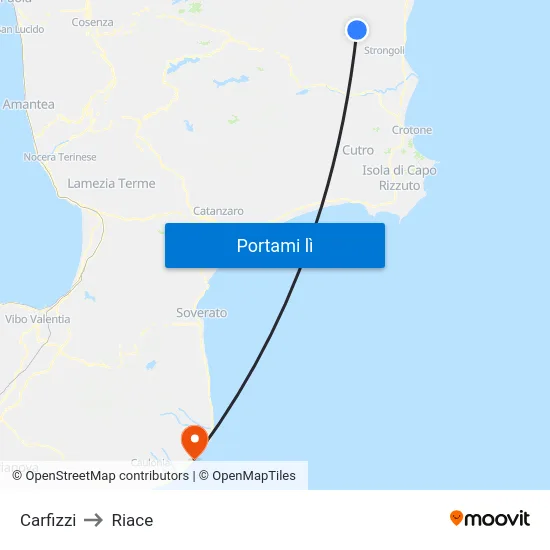 Carfizzi to Riace map