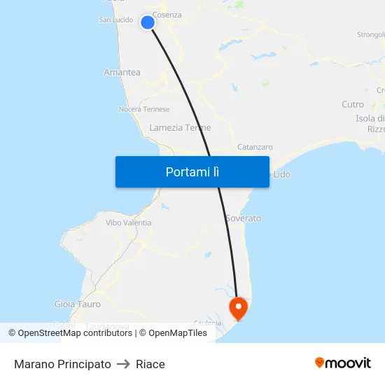 Marano Principato to Riace map