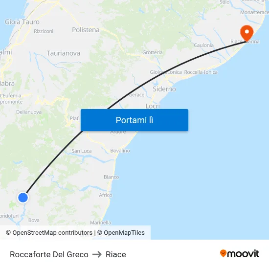 Roccaforte Del Greco to Riace map