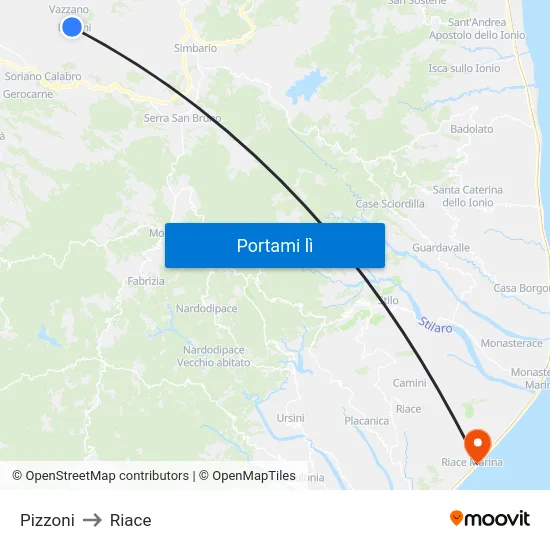 Pizzoni to Riace map