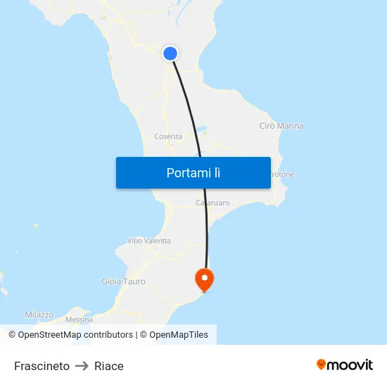 Frascineto to Riace map