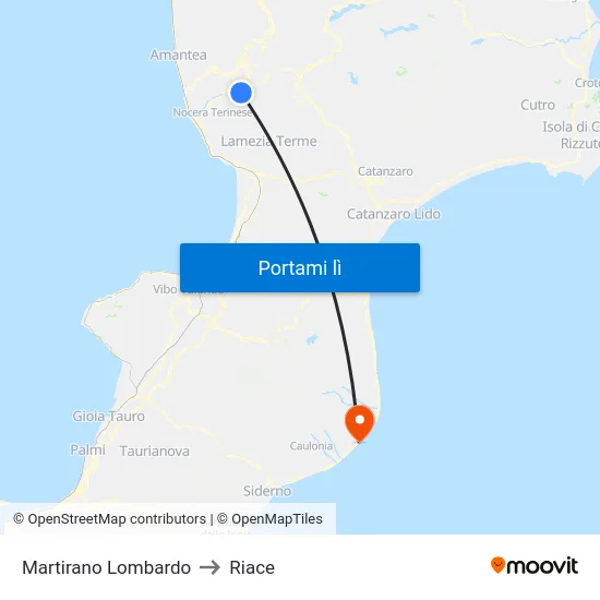 Martirano Lombardo to Riace map