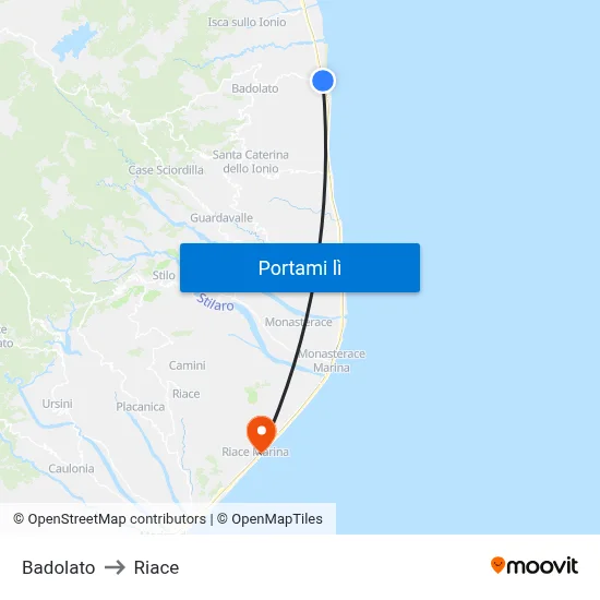 Badolato to Riace map