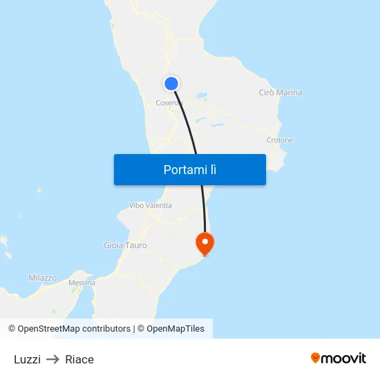 Luzzi to Riace map