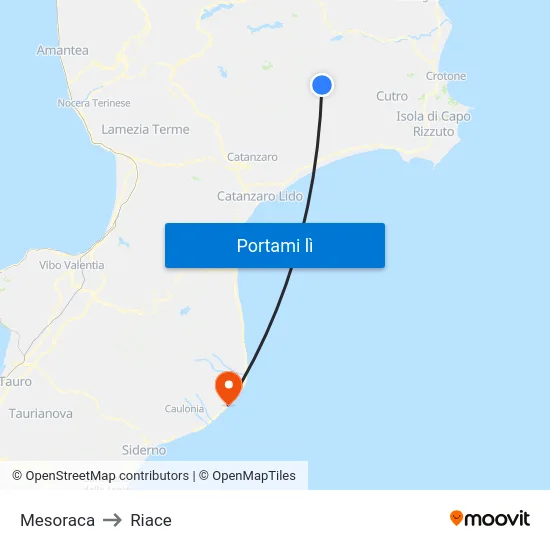 Mesoraca to Riace map
