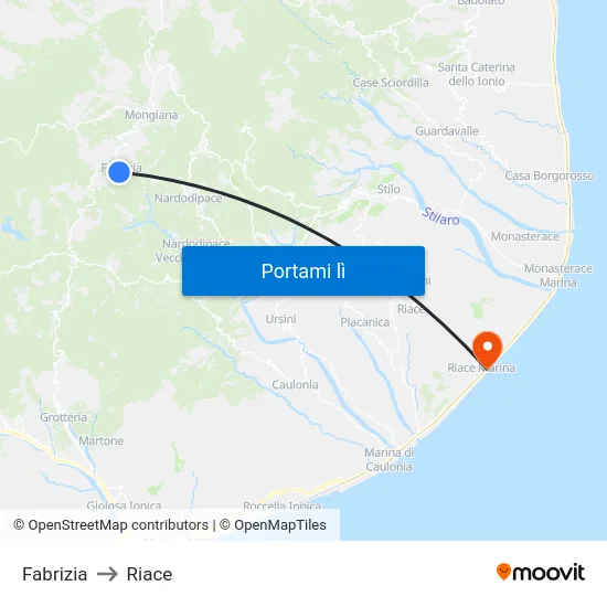 Fabrizia to Riace map