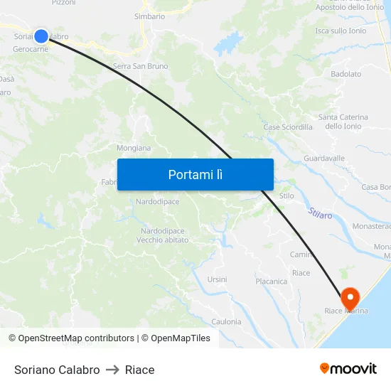 Soriano Calabro to Riace map