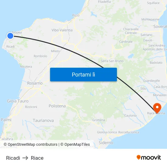 Ricadi to Riace map