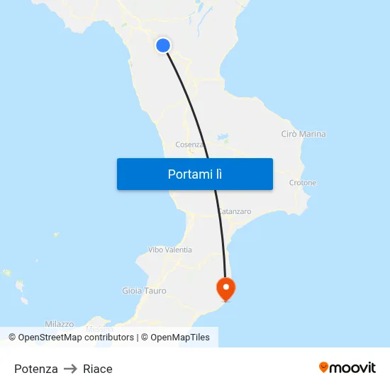 Potenza to Riace map