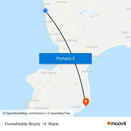 Fiumefreddo Bruzio to Riace map