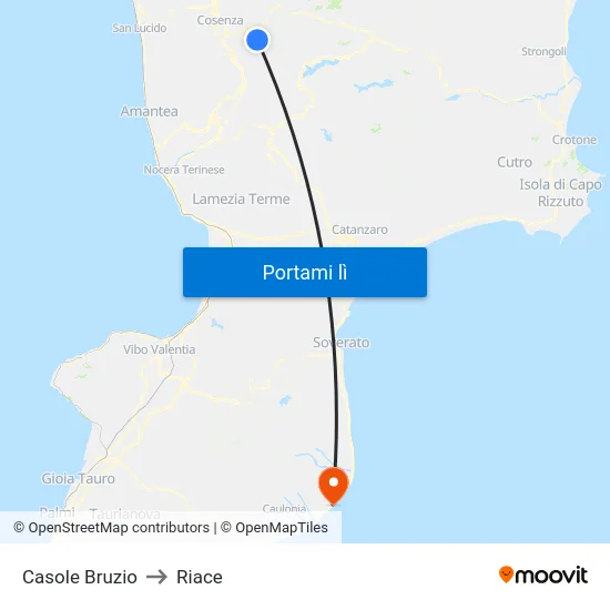 Casole Bruzio to Riace map