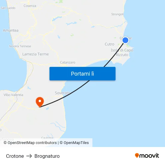 Crotone to Brognaturo map