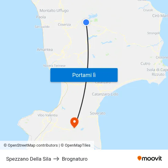 Spezzano Della Sila to Brognaturo map