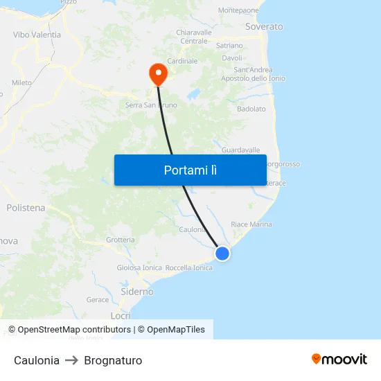 Caulonia to Brognaturo map