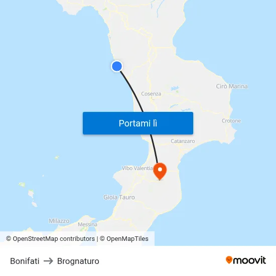 Bonifati to Brognaturo map
