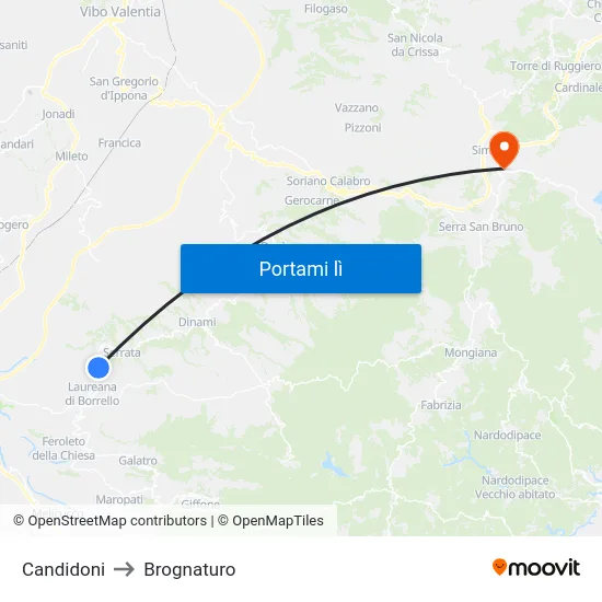 Candidoni to Brognaturo map