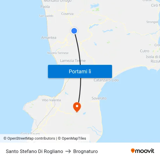 Santo Stefano Di Rogliano to Brognaturo map