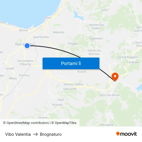 Vibo Valentia to Brognaturo map