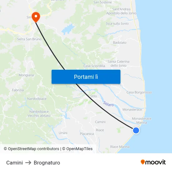 Camini to Brognaturo map