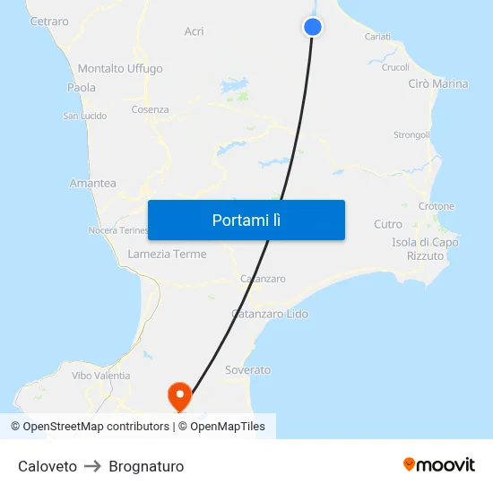 Caloveto to Brognaturo map