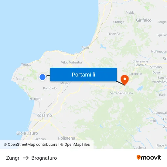 Zungri to Brognaturo map
