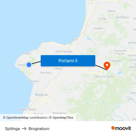 Spilinga to Brognaturo map