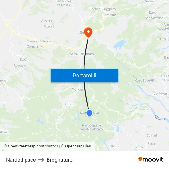 Nardodipace to Brognaturo map
