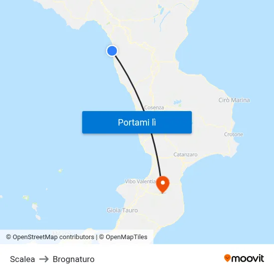 Scalea to Brognaturo map