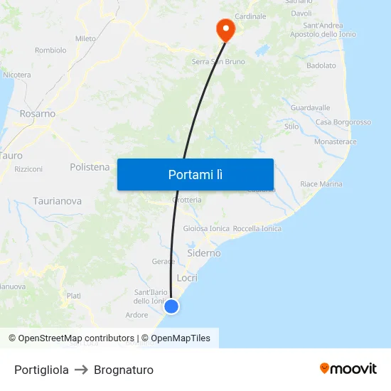 Portigliola to Brognaturo map