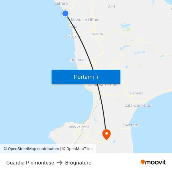 Guardia Piemontese to Brognaturo map