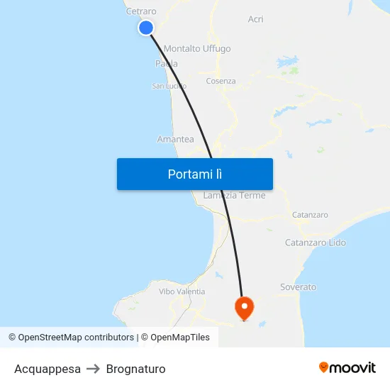 Acquappesa to Brognaturo map