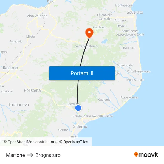 Martone to Brognaturo map