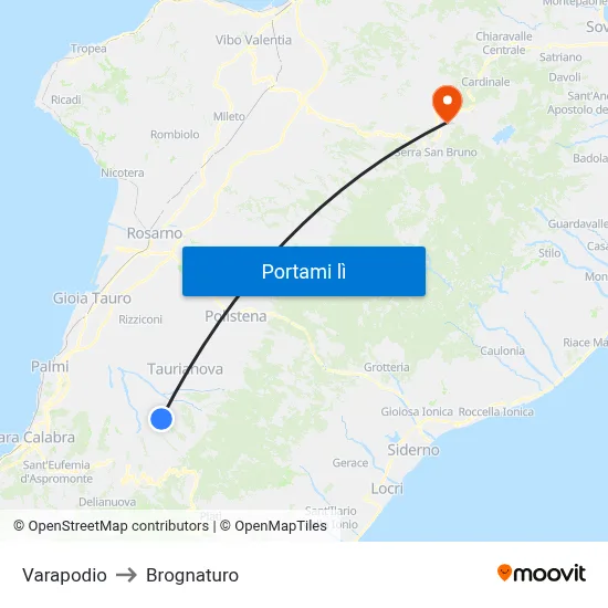 Varapodio to Brognaturo map