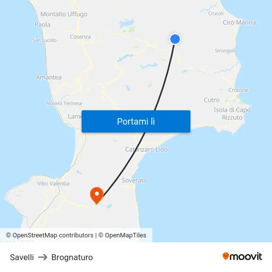Savelli to Brognaturo map