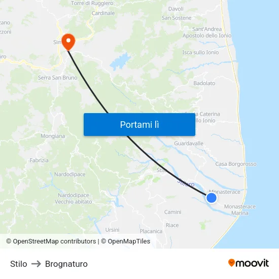Stilo to Brognaturo map