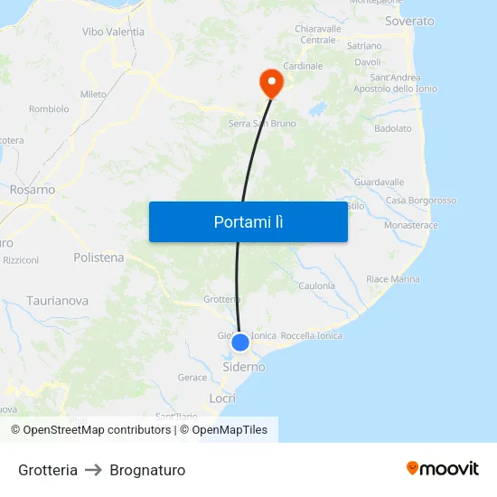 Grotteria to Brognaturo map
