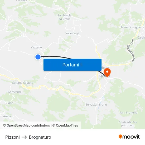 Pizzoni to Brognaturo map