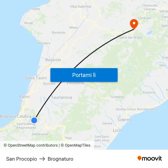 San Procopio to Brognaturo map