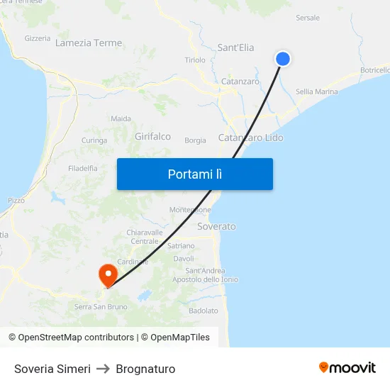 Soveria Simeri to Brognaturo map